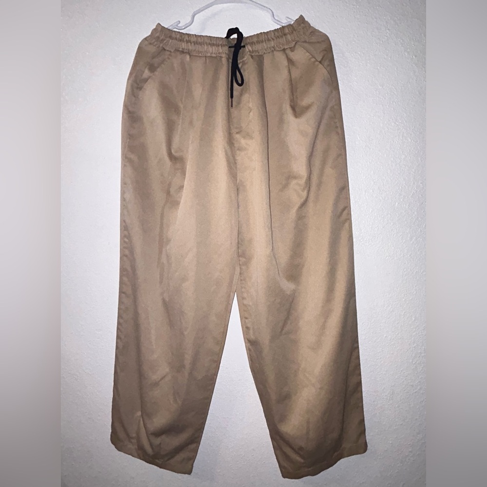 SHEIN Wide Leg Drawstring Pants - Tan with Black Tie